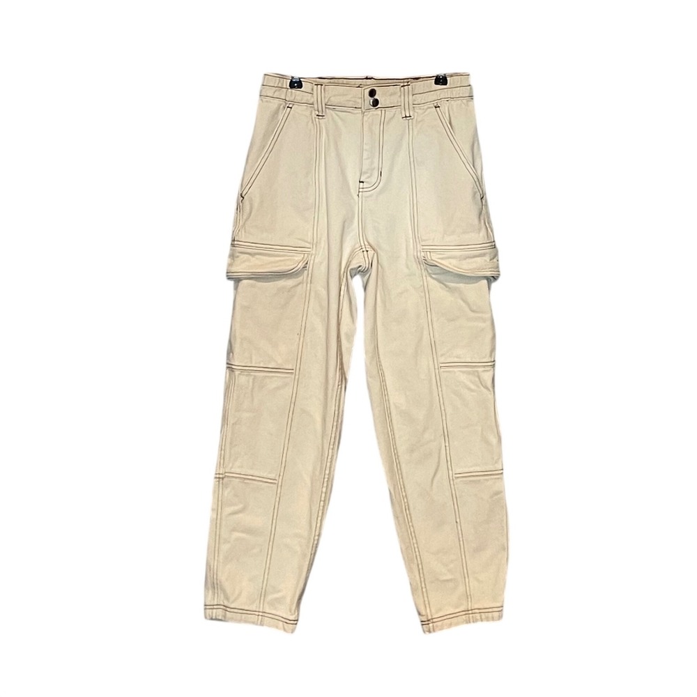 PacSun Womens Cream Contrast Stitch Elastic Waist Cargo Pants Small Gorpcore